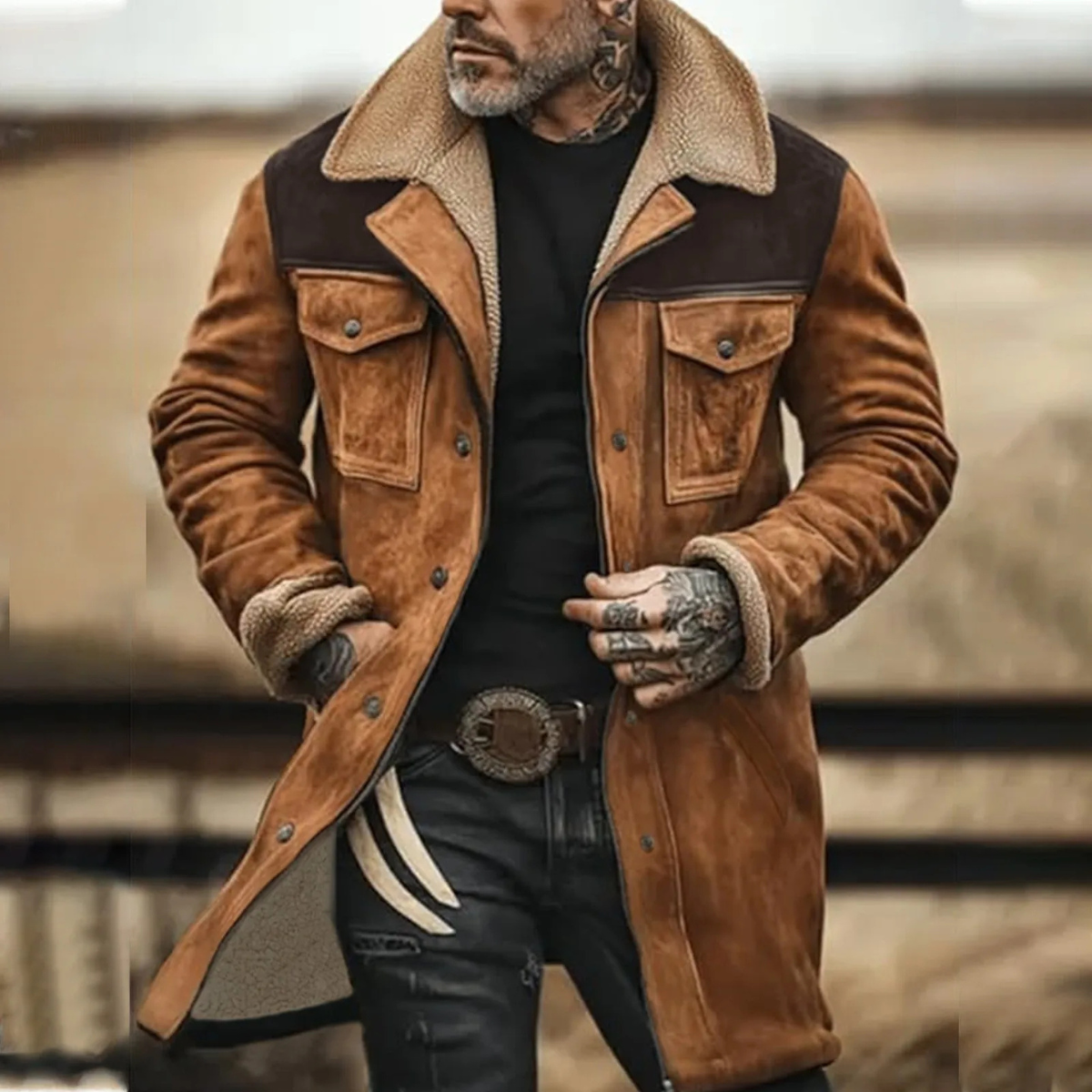 The Genoa Men’s Warm Winter Suede Fleece Lined Jacket with Pockets