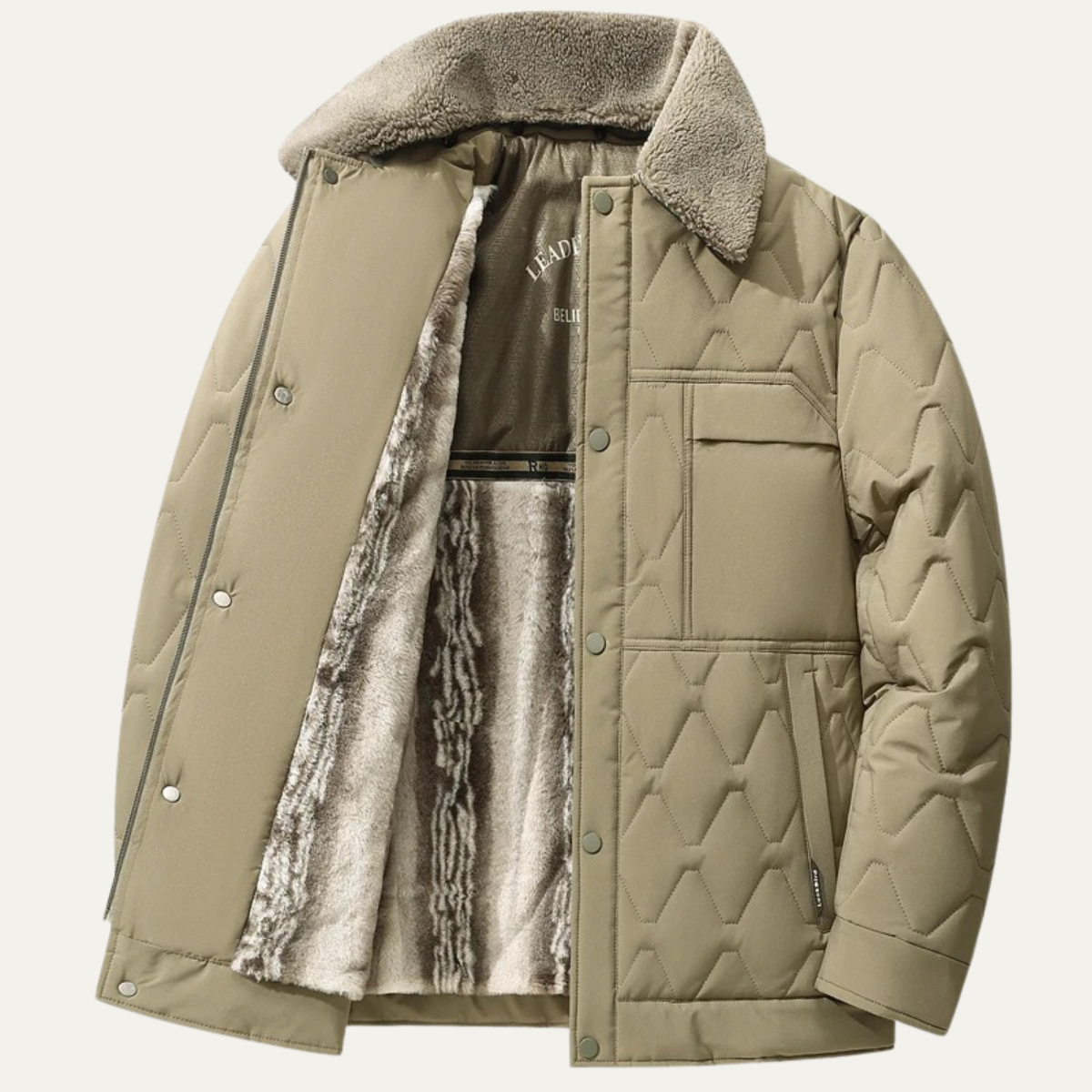 The Lacco Ameno Men’s Fur Lined Quilted Winter Jacket with Sherpa Collar