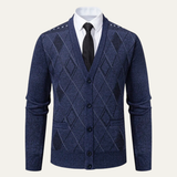 The Brightwood Men’s Winter Fleece Knit Plaid V Neck Cardigan