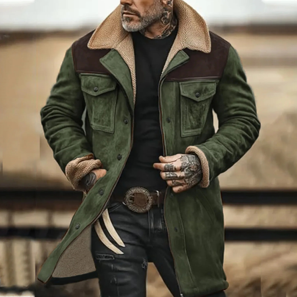 The Genoa Men’s Warm Winter Suede Fleece Lined Jacket with Pockets