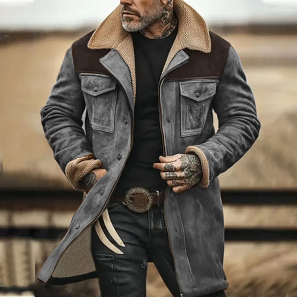 The Genoa Men’s Warm Winter Suede Fleece Lined Jacket with Pockets
