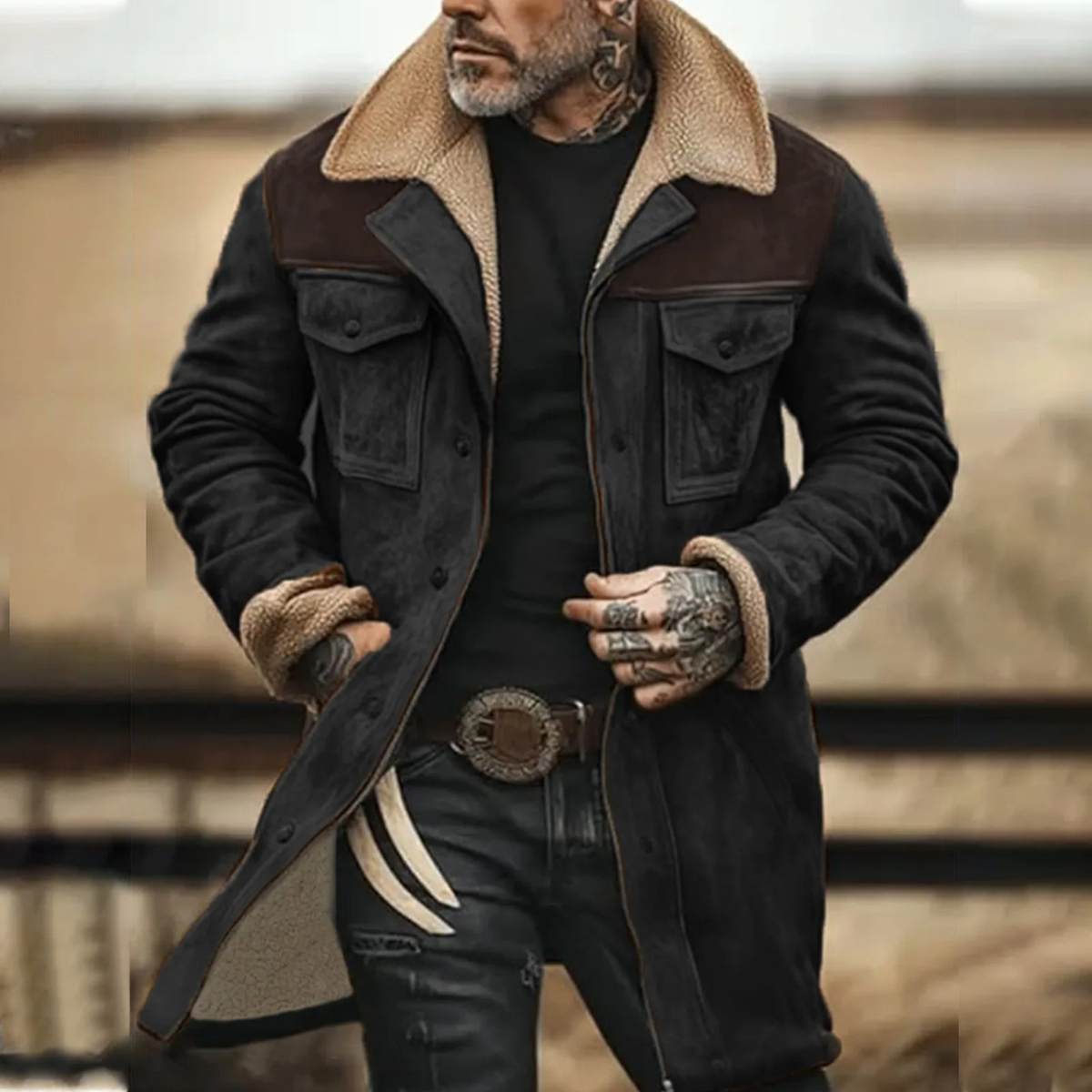 The Genoa Men’s Warm Winter Suede Fleece Lined Jacket with Pockets