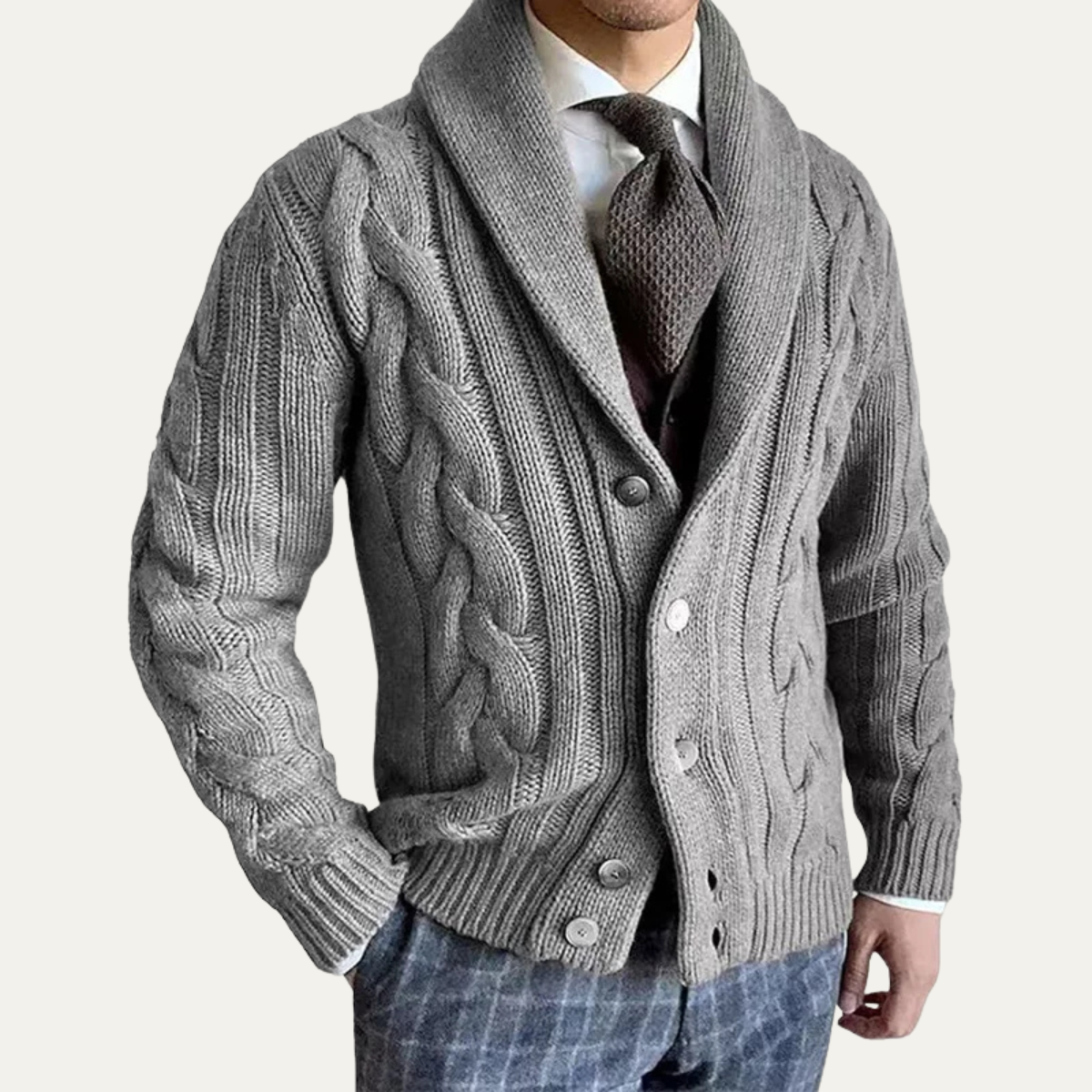The Verona Men’s Warm Button-Up Cable Knit Shawl Collar Cardigan