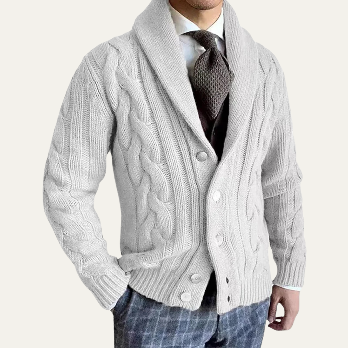 The Verona Men’s Warm Button-Up Cable Knit Shawl Collar Cardigan