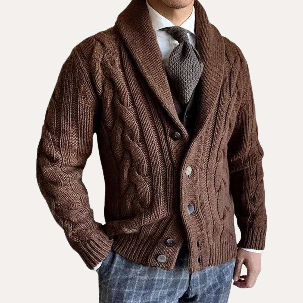The Verona Men’s Warm Button-Up Cable Knit Shawl Collar Cardigan