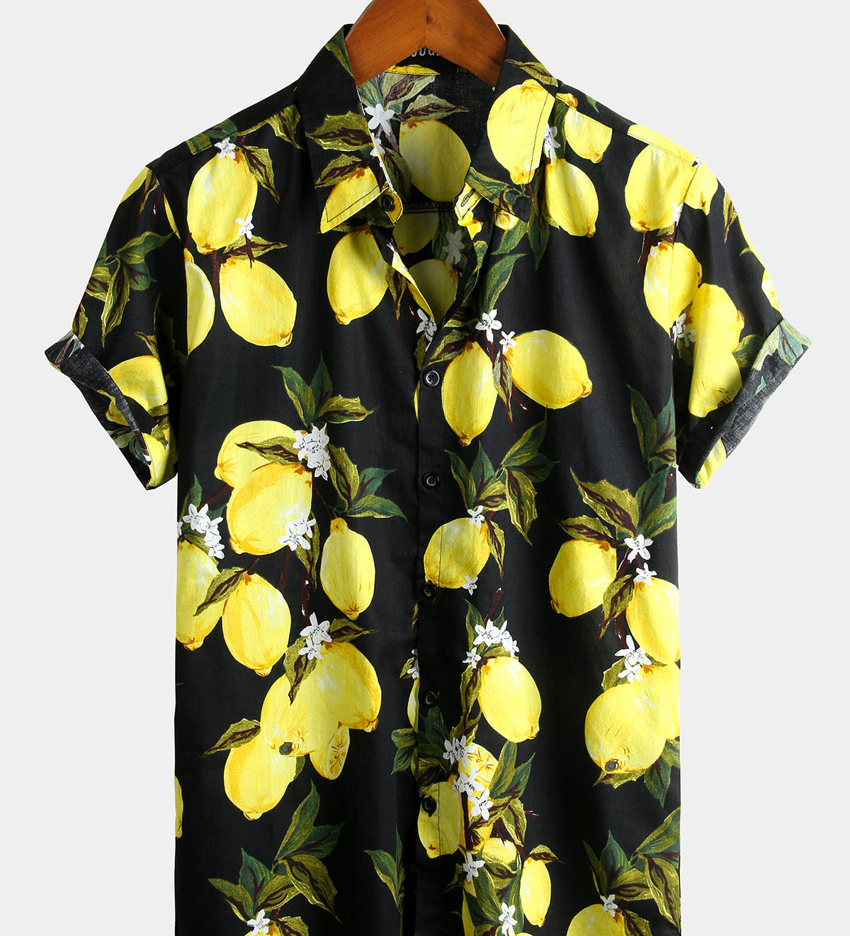 Men's Lemon Print Short Sleeve Button-Up Beach Summer Hawaiian Shirt