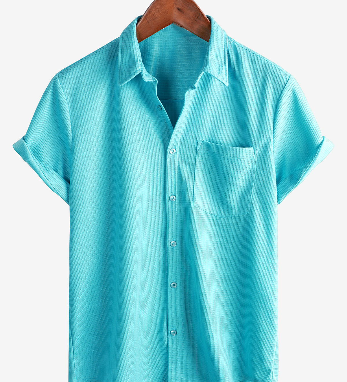 Men's Casual Waffle Short Sleeve Button Up Summer Loose Fit Beach Shirt
