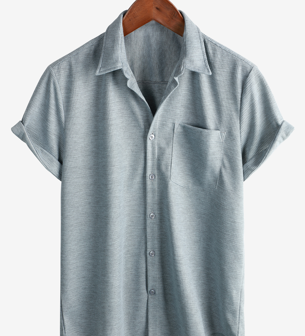 Men's Casual Waffle Short Sleeve Button Up Summer Loose Fit Beach Shirt