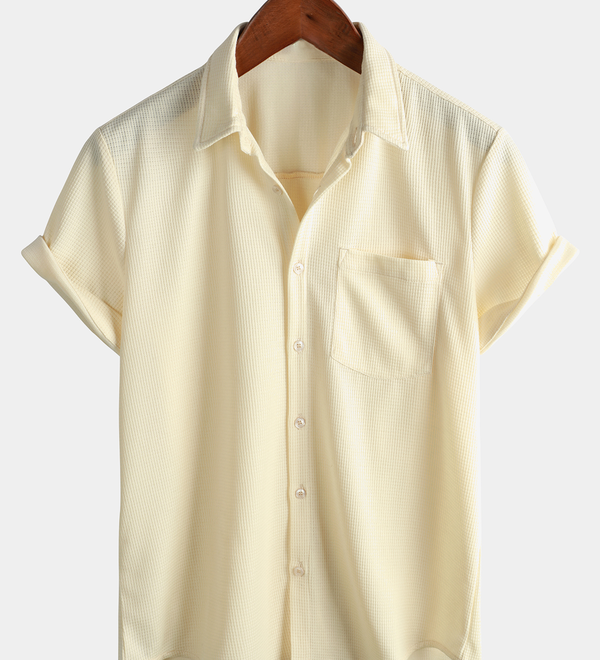 Men's Casual Waffle Short Sleeve Button Up Summer Loose Fit Beach Shirt