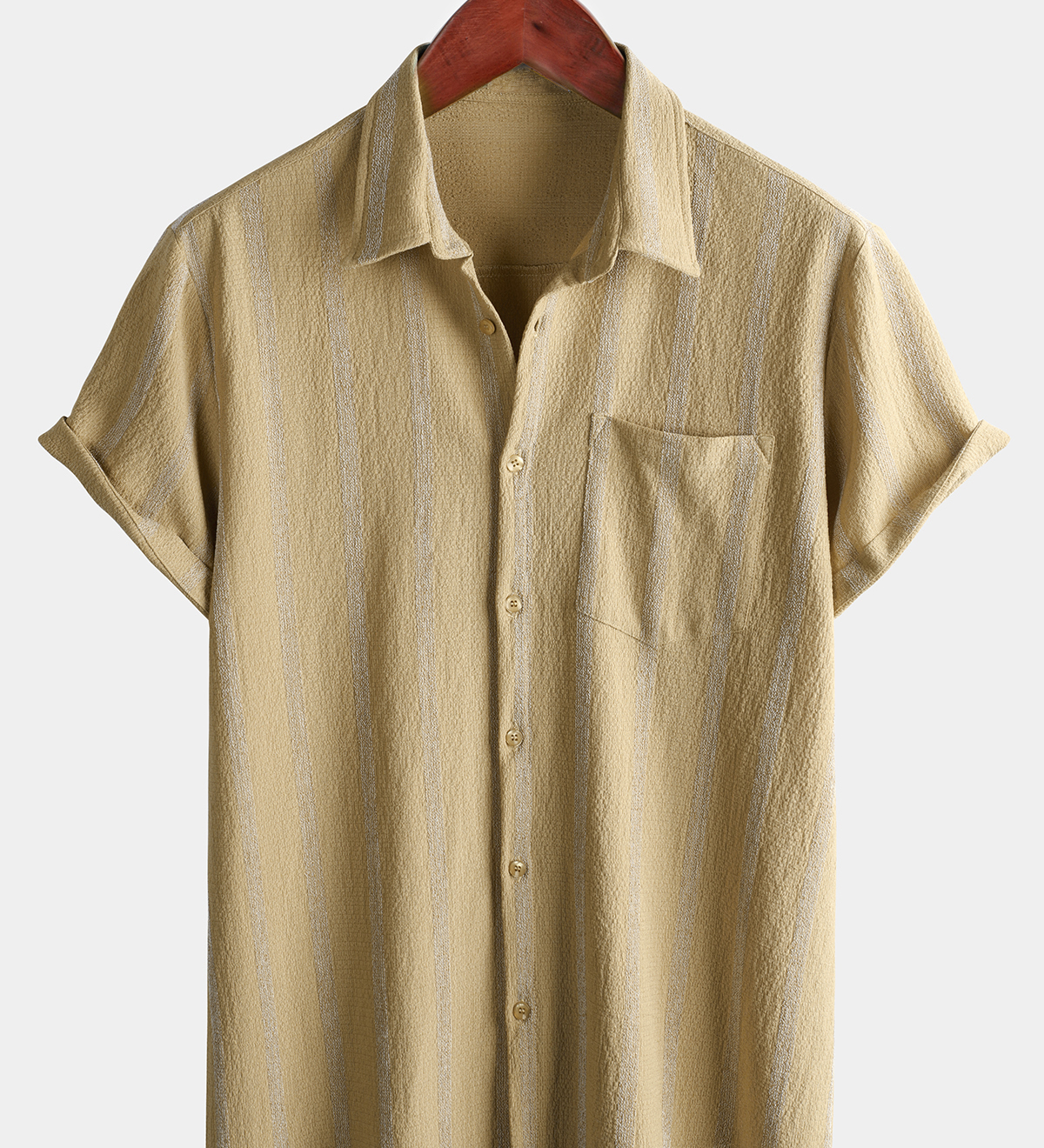 Men's Summer Striped Pocket Button Up Short Sleeve Vintage Beach Hawaiian Shirt