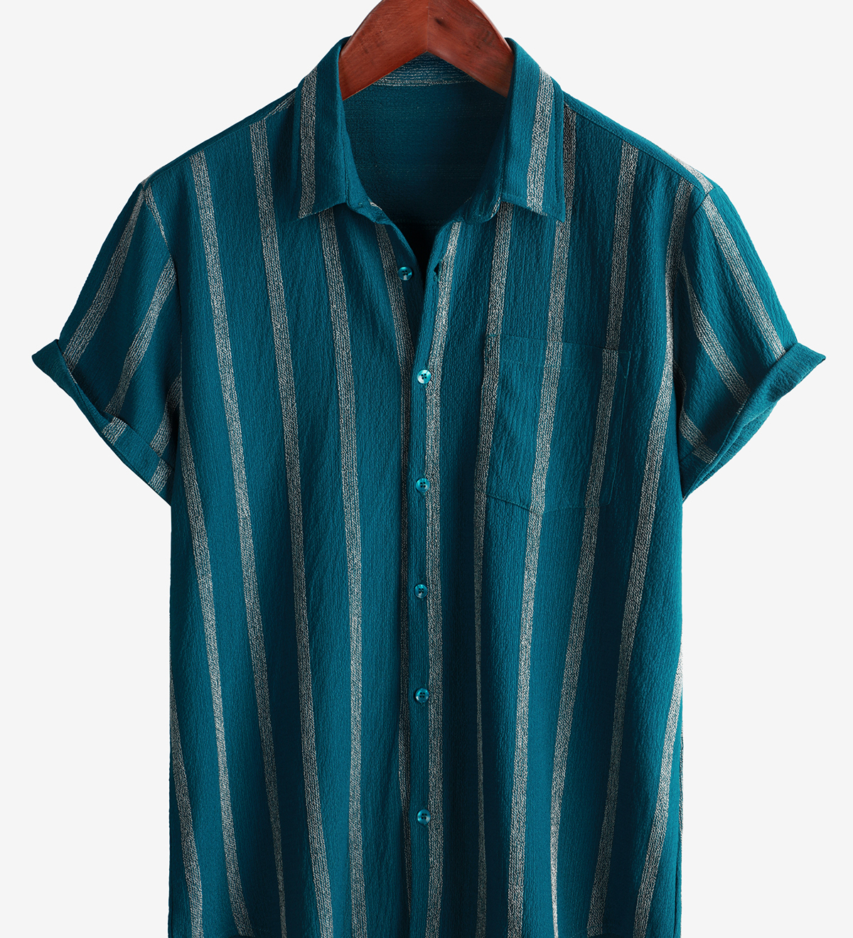 Men's Summer Striped Pocket Button Up Short Sleeve Vintage Beach Hawaiian Shirt