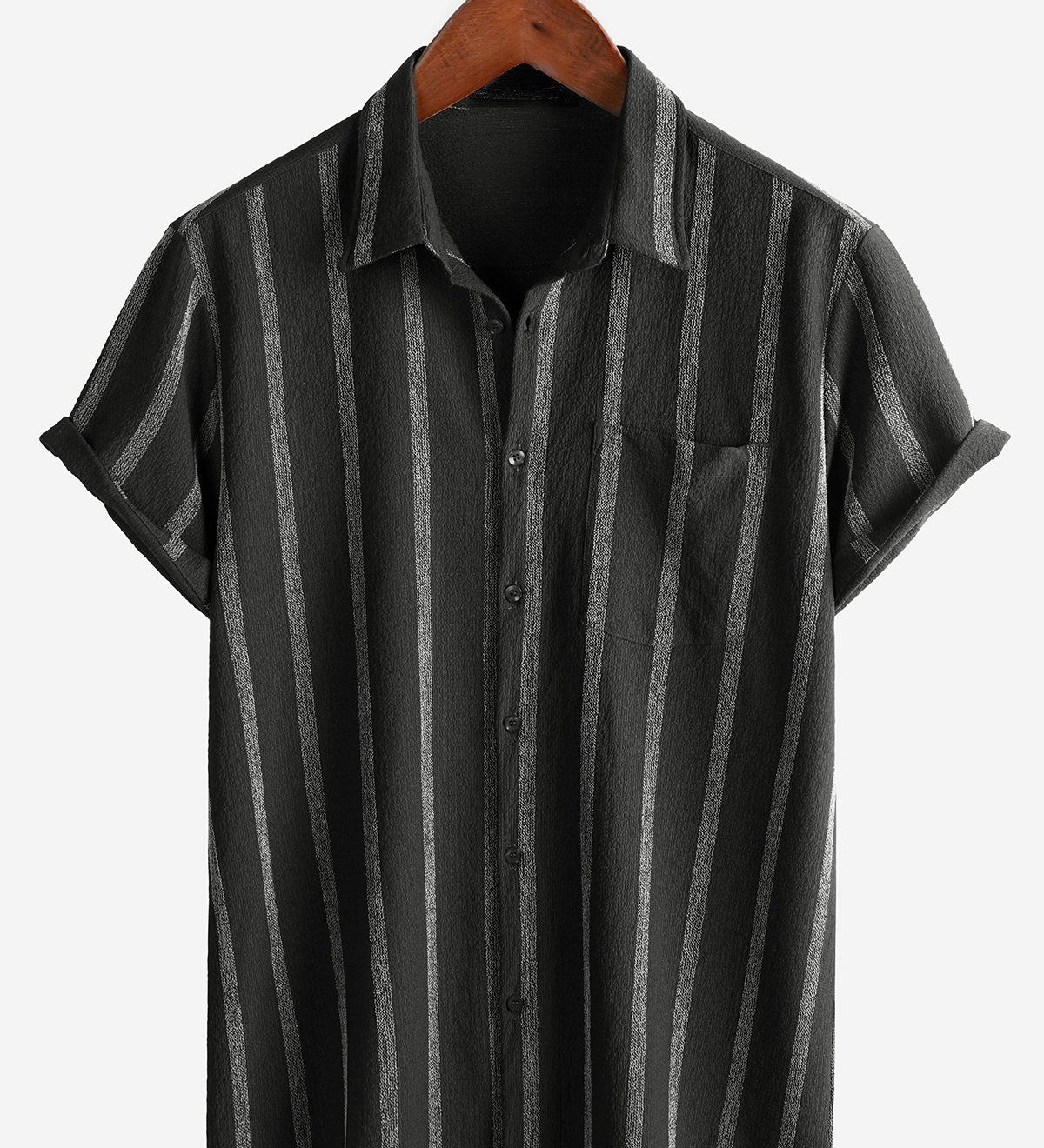 Men's Summer Striped Pocket Button Up Short Sleeve Vintage Beach Hawaiian Shirt