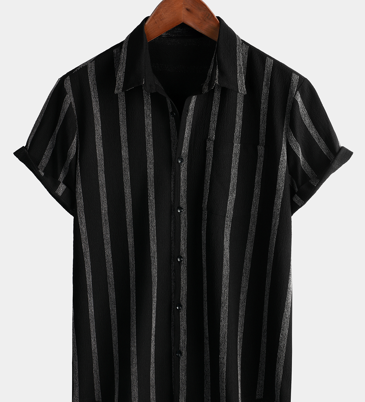 Men's Summer Striped Pocket Button Up Short Sleeve Vintage Beach Hawaiian Shirt