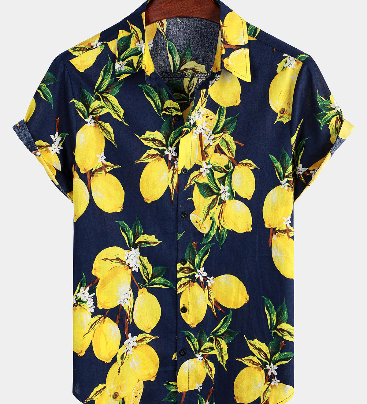Men's Lemon Print Short Sleeve Button-Up Beach Summer Hawaiian Shirt