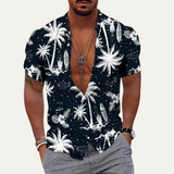The Ridgewind Men’s Retro Tropical Coconut Print Hawaiian Beach Shirt