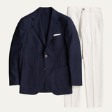 The Harwood Men’s 2 Piece Suit – Single Breasted Slim Fit Navy Blue Blazer with White Trousers