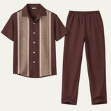The Cortona Men’s Lightweight Striped 2 Piece Outfit Set – Shirt and Trousers