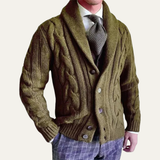 The Rome Men’s Casual Button-Up Cable Knit Shawl Collar Cardigan