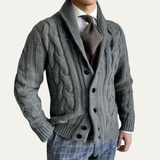 The Rome Men’s Casual Button-Up Cable Knit Shawl Collar Cardigan