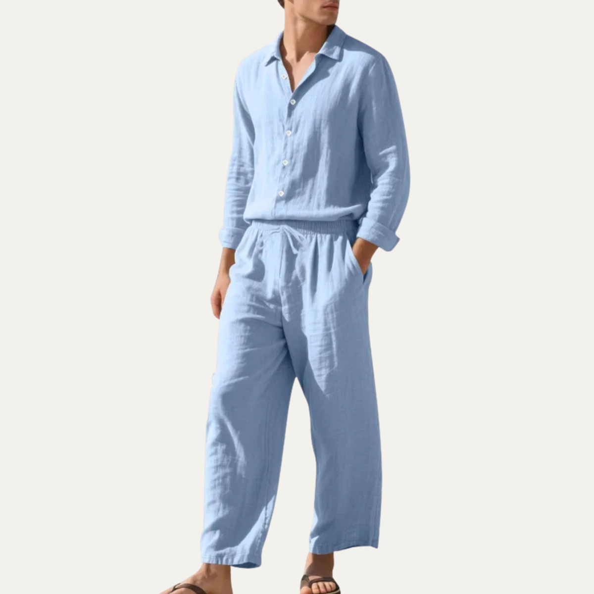 The Cumberland Men’s Fabric Shirt & Wide Leg Trousers Set – Casual Beach Outfit