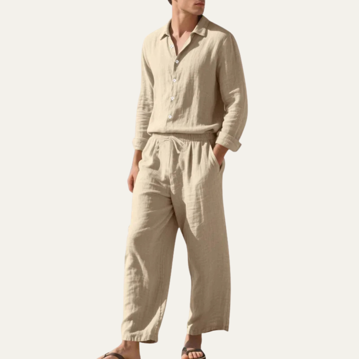 The Cumberland Men’s Fabric Shirt & Wide Leg Trousers Set – Casual Beach Outfit