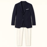The Bellano Men’s Navy Blue Blazer Suit Set – Two Piece Notch Lapel Slim Fit Blazer with White Trousers