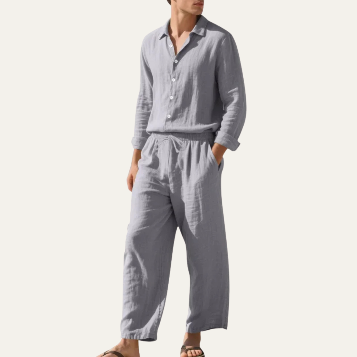 The Cumberland Men’s Fabric Shirt & Wide Leg Trousers Set – Casual Beach Outfit