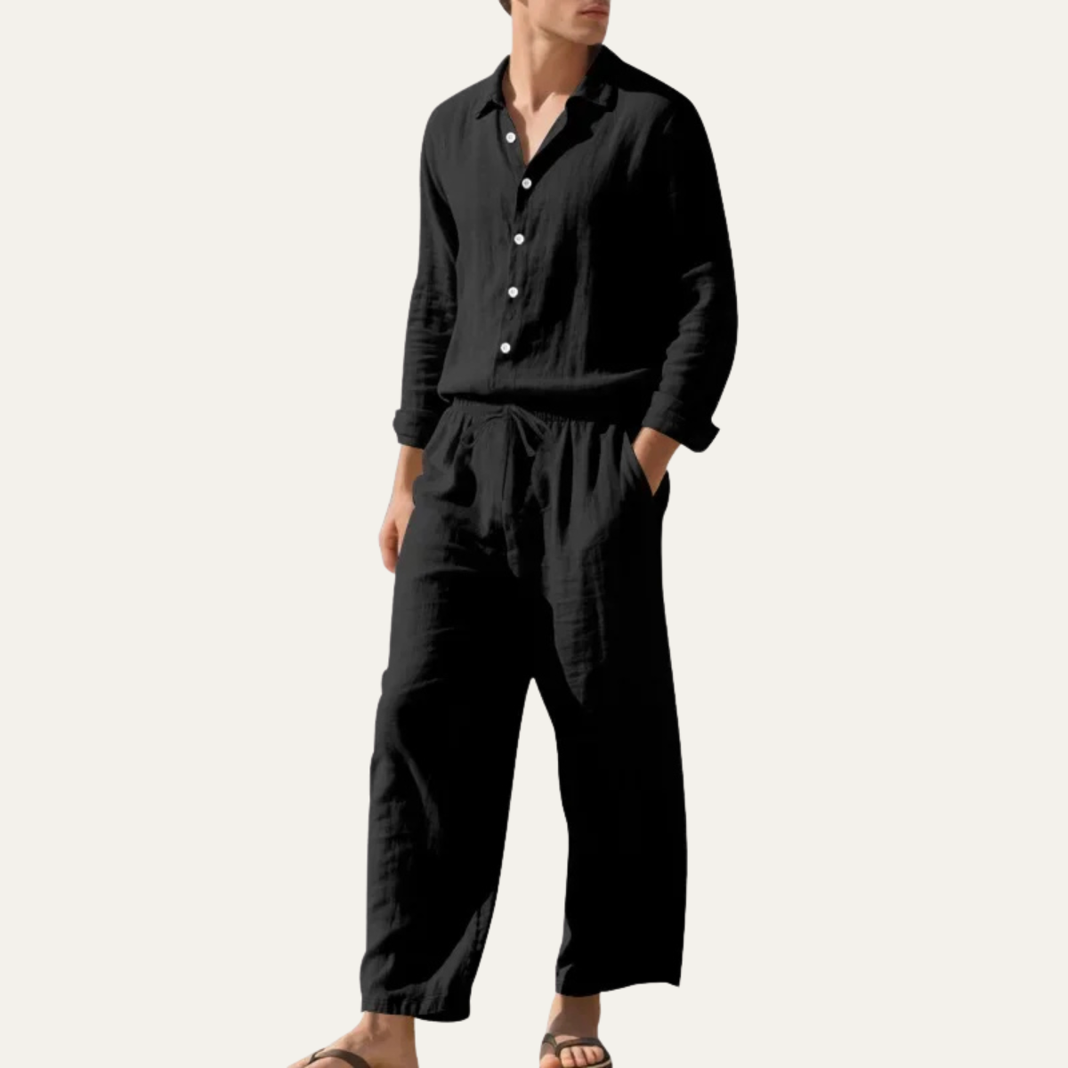 The Cumberland Men’s Fabric Shirt & Wide Leg Trousers Set – Casual Beach Outfit