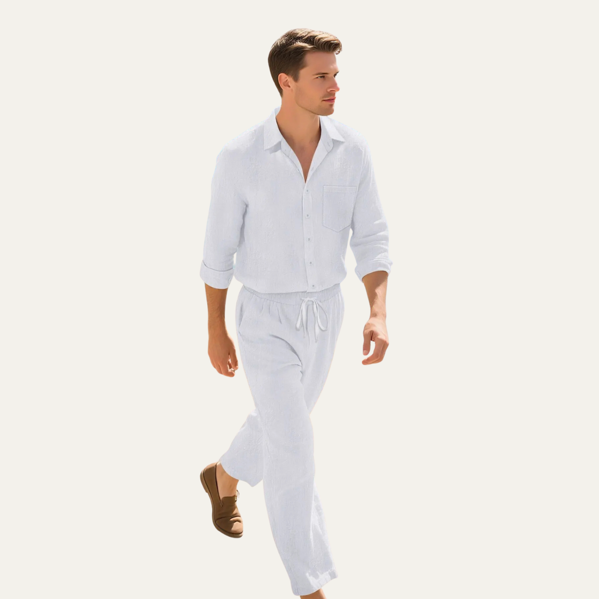 The Birmingham Men’s Fabric Shirt & Drawstring Trousers Set – Summer Beach Outfit