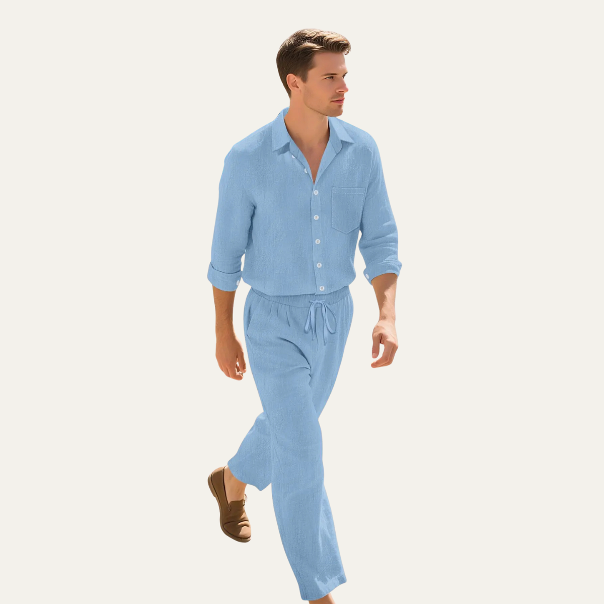The Birmingham Men’s Fabric Shirt & Drawstring Trousers Set – Summer Beach Outfit