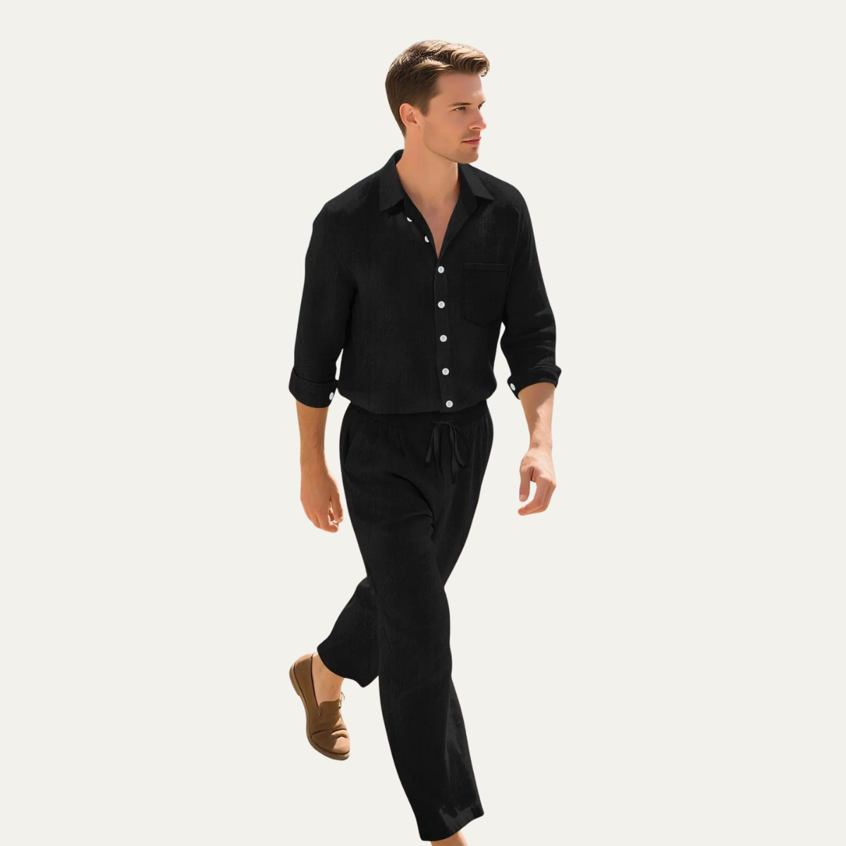 The Birmingham Men’s Fabric Shirt & Drawstring Trousers Set – Summer Beach Outfit