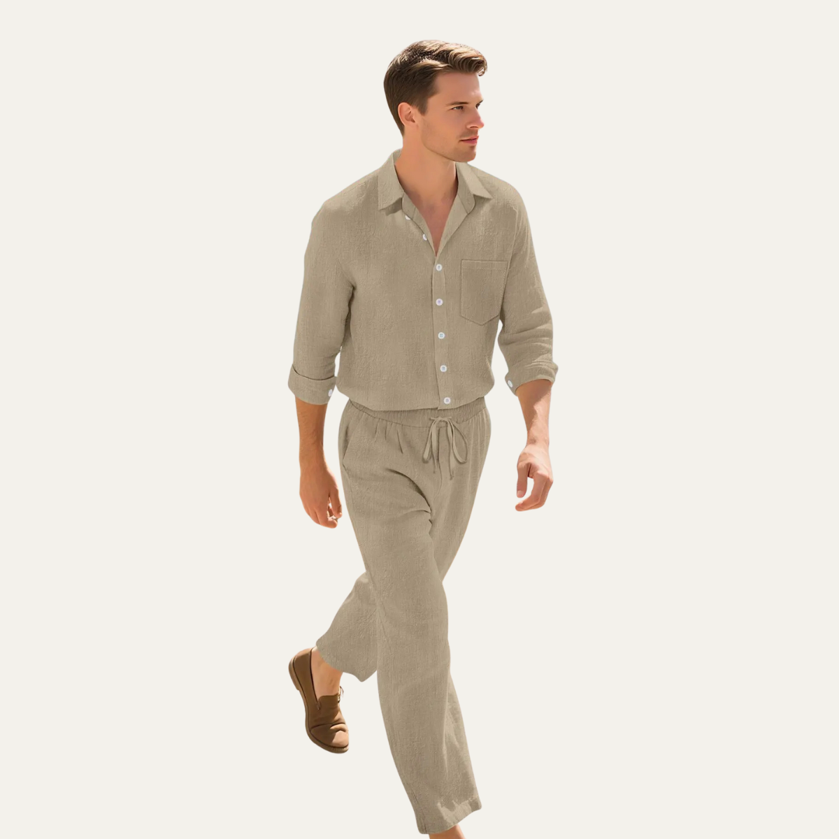 The Birmingham Men’s Fabric Shirt & Drawstring Trousers Set – Summer Beach Outfit