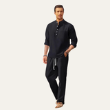 The Versailles Men's Casual Long Sleeve Shirt & Relaxed Trousers – Lightweight Beach Outfit