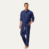 The Versailles Men's Casual Long Sleeve Shirt & Relaxed Trousers – Lightweight Beach Outfit