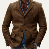 The Dolomiti Men's Tweed Single Breasted Business Blazer Suit - Dark Brown
