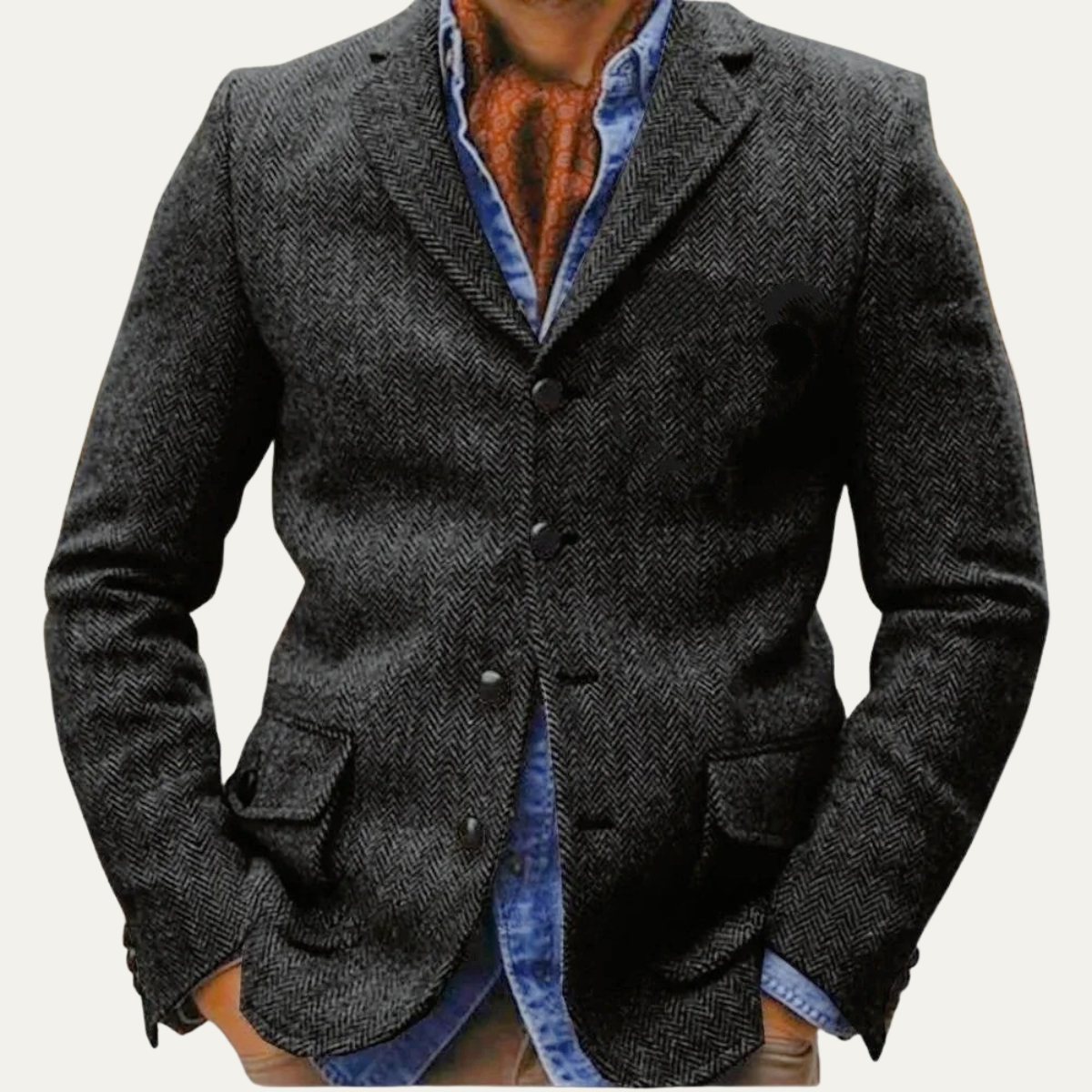 The Ortisei Men's Tweed Single Breasted Business Blazer Suit - Dark Grey