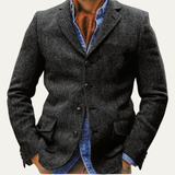 The Ortisei Men's Tweed Single Breasted Business Blazer Suit - Dark Grey