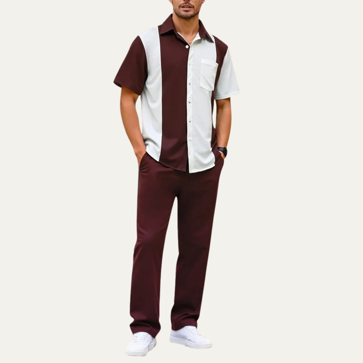 The Montepulciano Men’s Casual Striped 2 Piece Outfit Set – Shirt and Trousers
