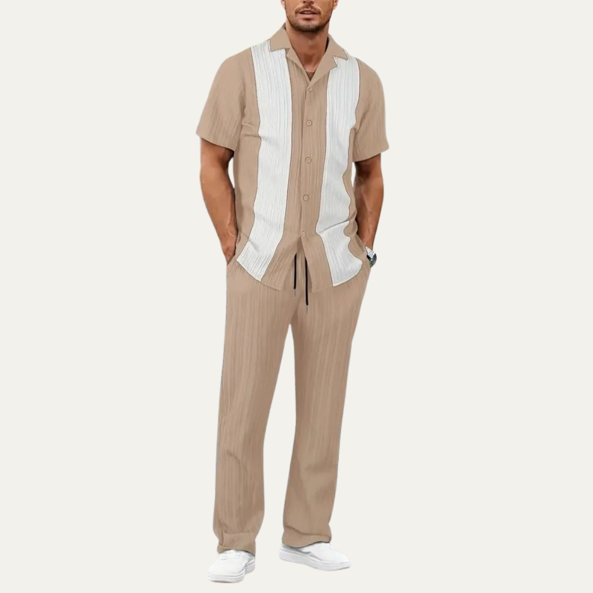 The Chianti Men’s Trendy Striped 2 Piece Outfit Set – Shirt and Trousers