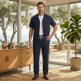 The Dervio Men’s Linen Two Piece Set – Lightweight Button-Up Shirt & Relaxed Trousers