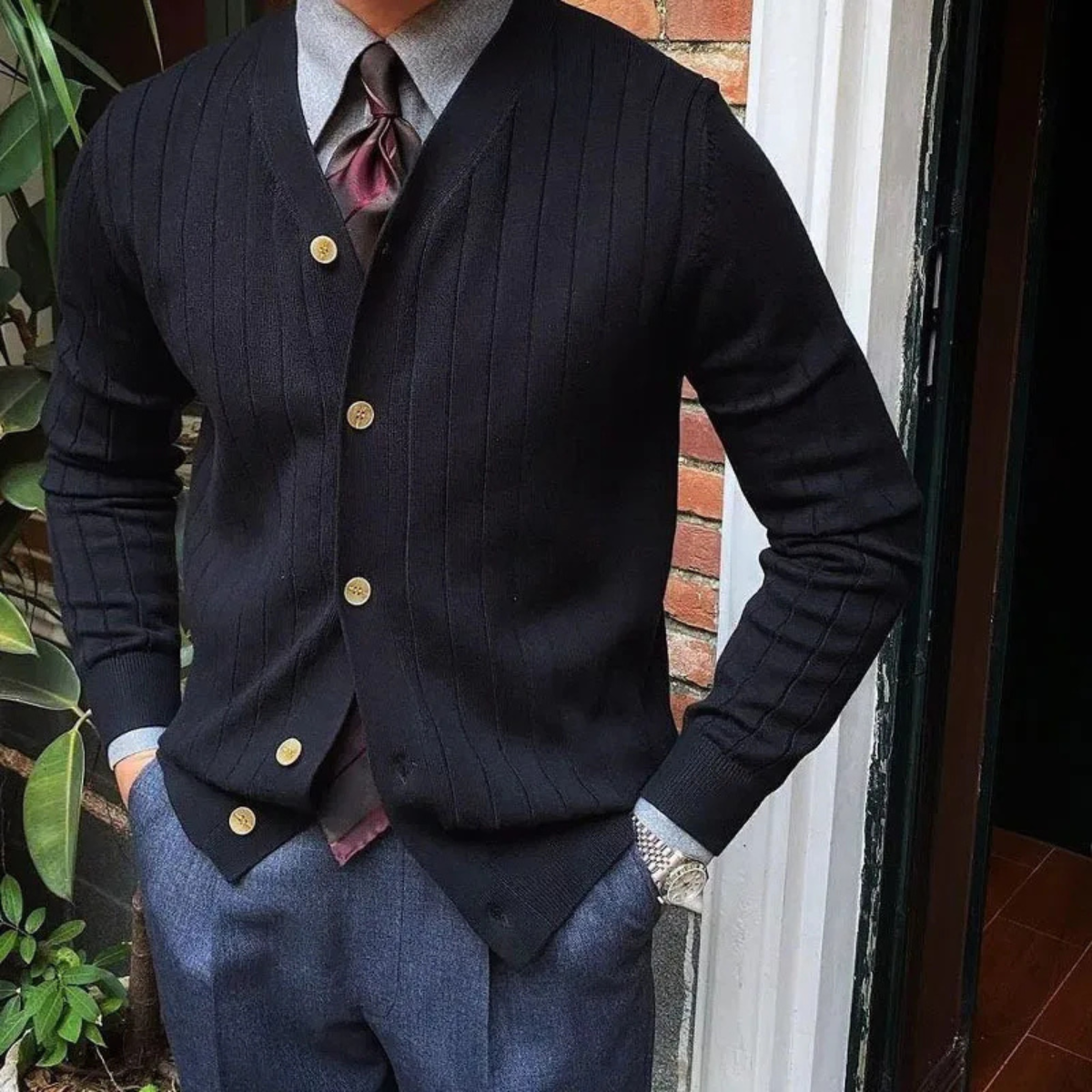 The Venice Men’s Smart Casual Button-Up Knit Ribbed Cardigan