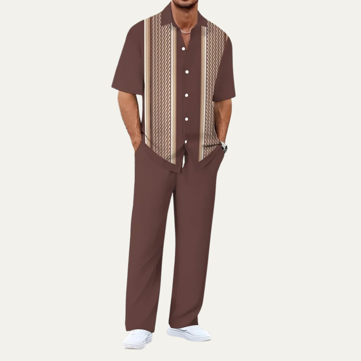 The Cortona Men’s Lightweight Striped 2 Piece Outfit Set – Shirt and Trousers