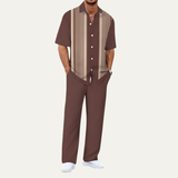 The Cortona Men’s Lightweight Striped 2 Piece Outfit Set – Shirt and Trousers