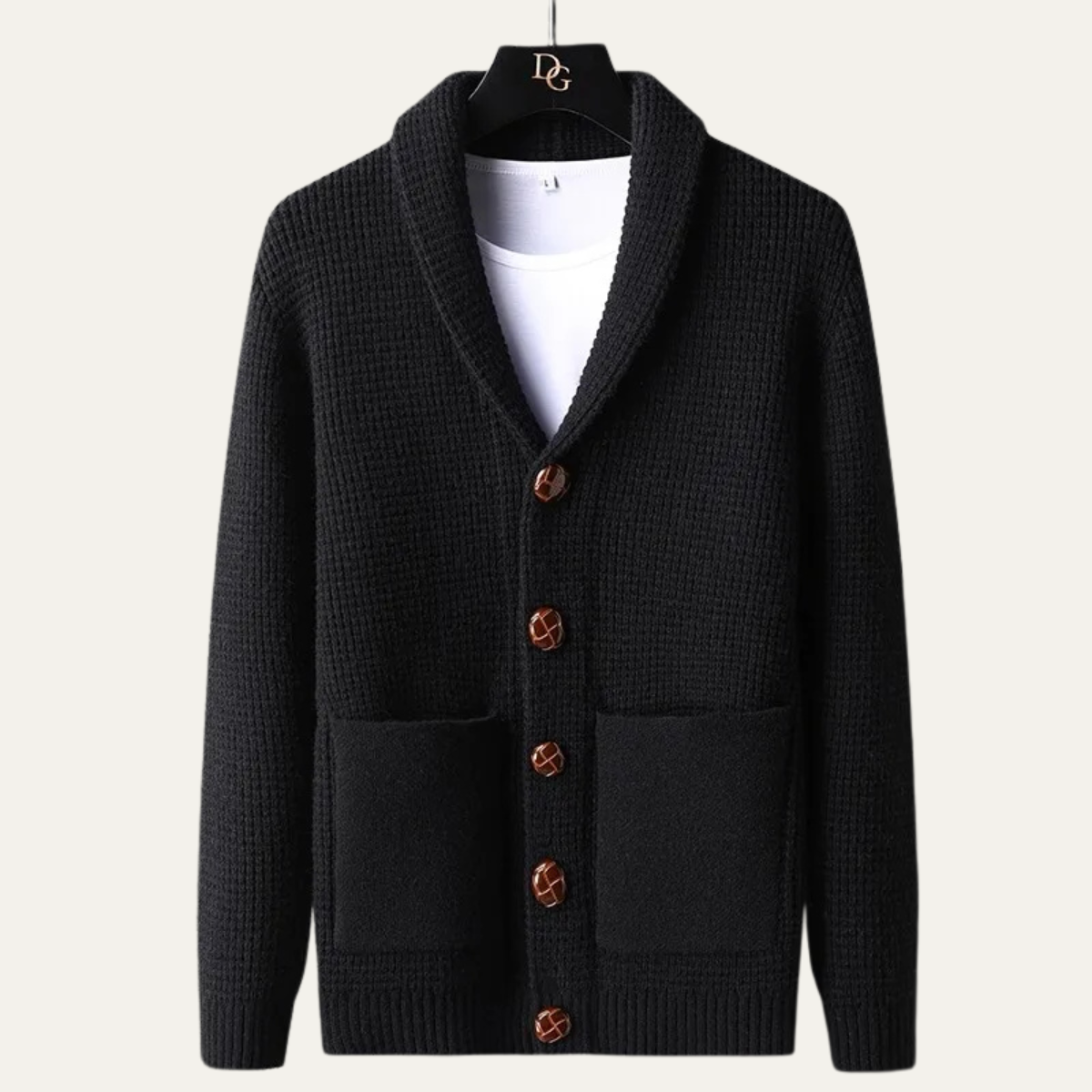 The Parisian Men's Thick Knit Shawl Collar Button-Up Cardigan
