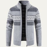 The Carovigno Men’s Knitted Zip Cardigan with Patterned Design and Stand Collar