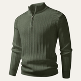 The Hadley Men’s Half Zip Knitted Sweater – Stand Collar Ribbed Pullover