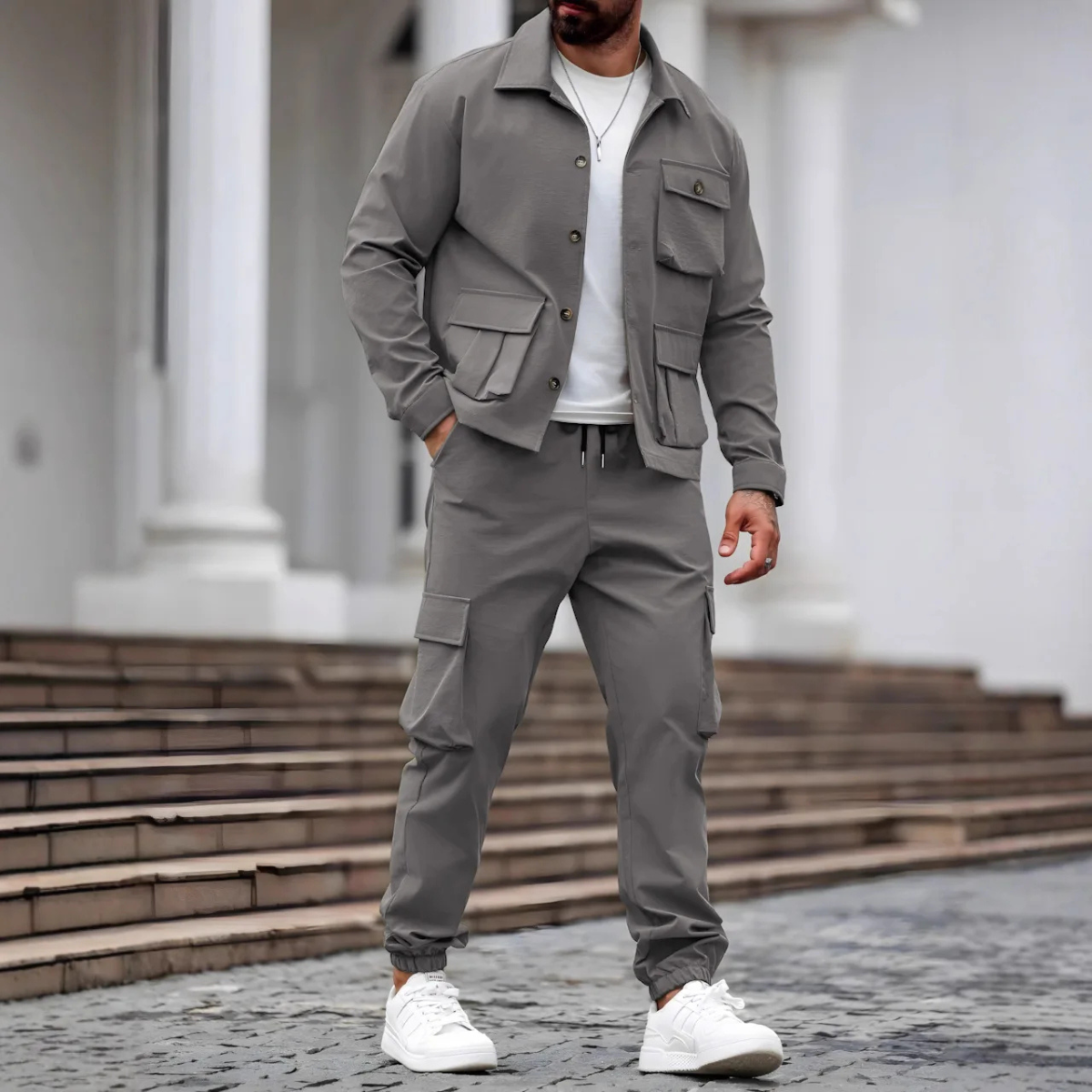 The Ravenna Men’s Casual Utility Cargo Set – Jacket and Trousers