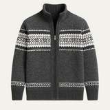The Kingsley Men’s Winter Zip-Up Knit Cardigan with Nordic Pattern