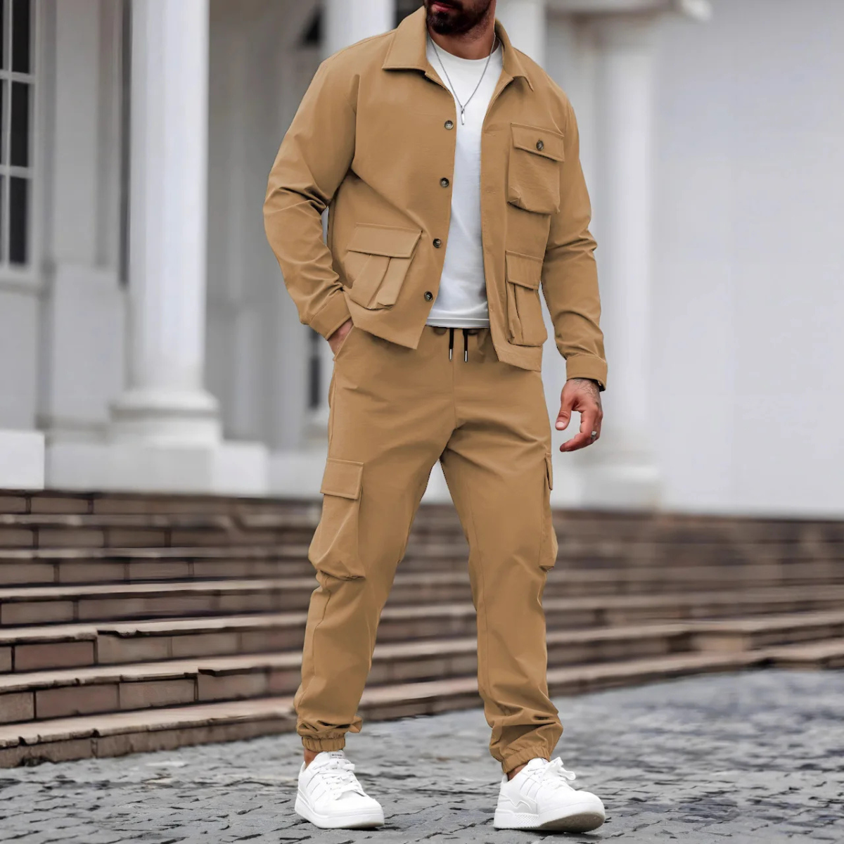 The Mantova Men’s Trendy Utility Cargo Set – Jacket and Trousers