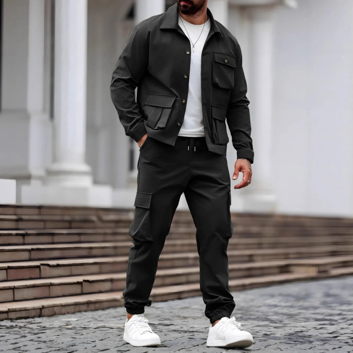The Mantova Men’s Trendy Utility Cargo Set – Jacket and Trousers